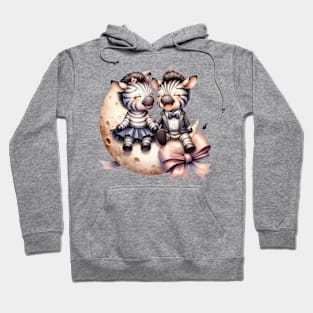 Valentine Happy Zebra Couple On Moon Hoodie